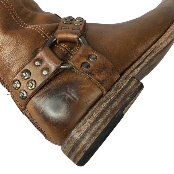 FRYE Phillip Studded Harness Tall Boot Soft Brown, Size 8 - Picture 11 of 16